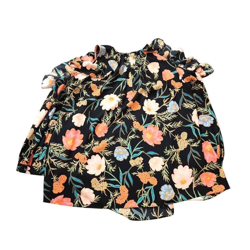 kate spade new york Blossom-Print Cold-Shoulder Top Black Floral Flowers XXS - Picture 3 of 10